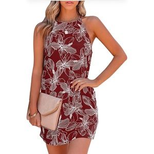 Womens Summer Floral Halter Dress Boho Sundress Casual Mini Short Dress 2XL